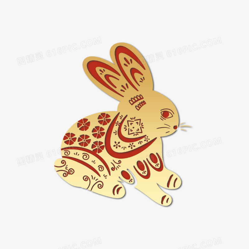 红金金色春节兔子装饰素材