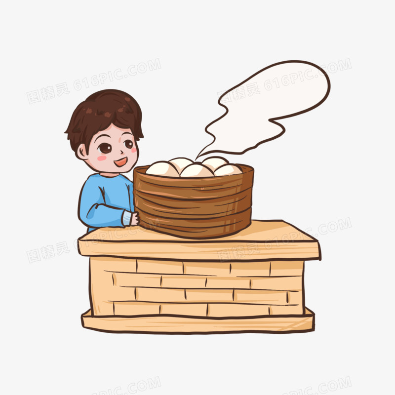手绘卡通蒸馒头元素