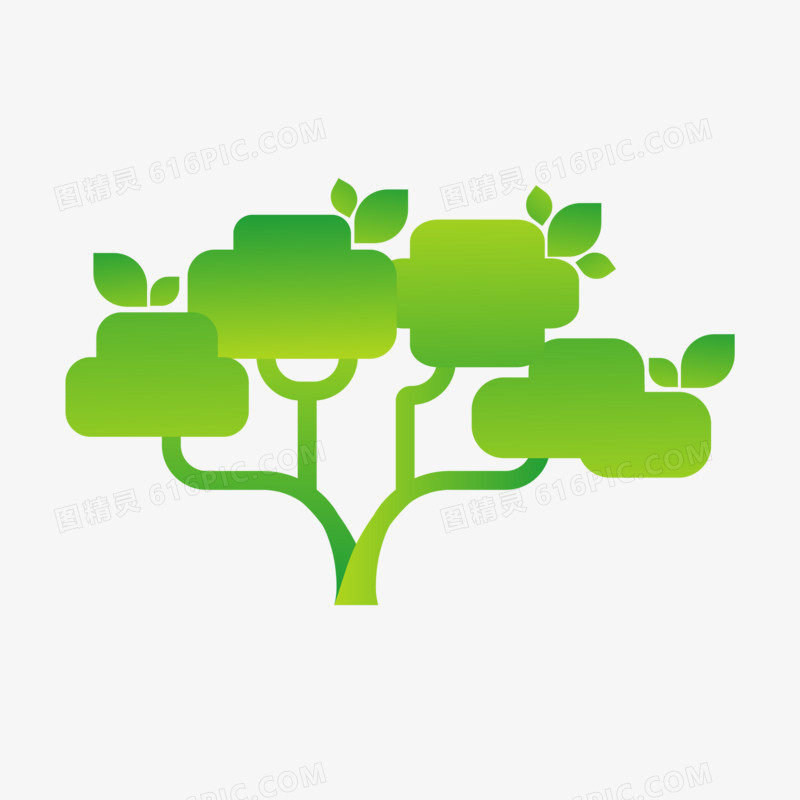 绿色剪纸风立体树形图ppy素材