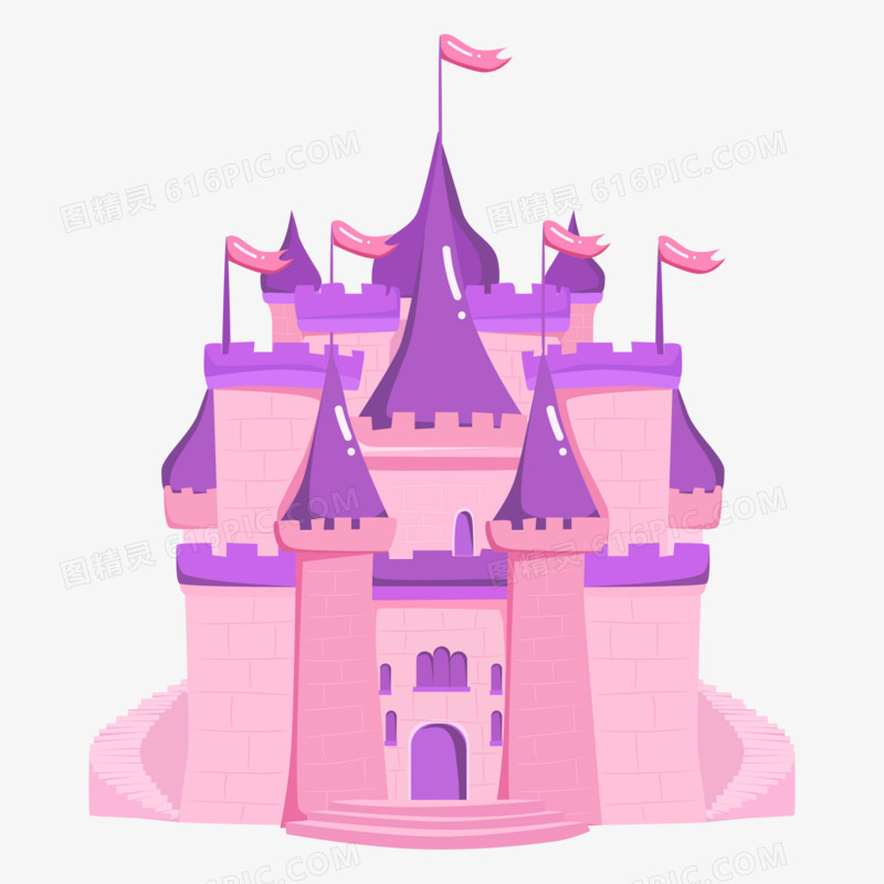 卡通矢量梦幻粉红公主城堡素材