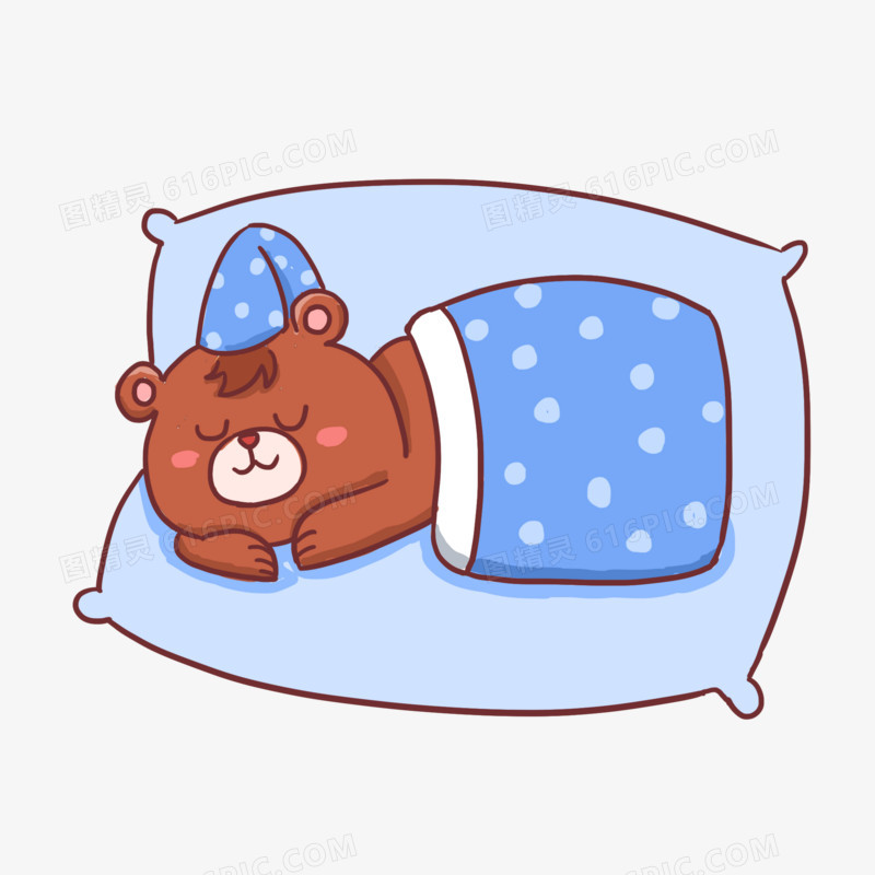 手绘卡通睡觉的小熊免抠元素