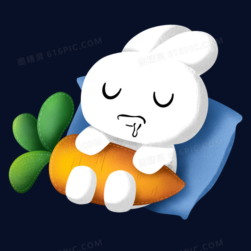 卡通手绘抱着胡萝卜睡觉的兔兔素材