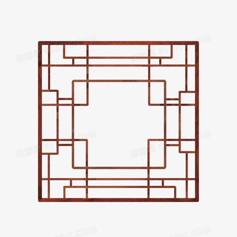 一组水彩古代古风中式窗户组合系列四元素