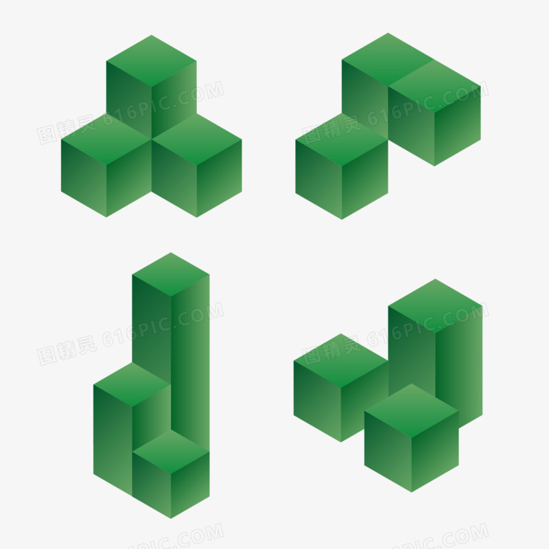 一组绿色微立体方形几何装饰素材