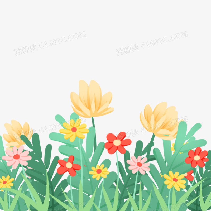 手绘卡通小清新花丛花朵植物装饰免抠素材
