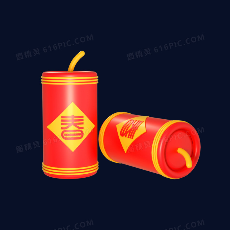 红色C4D传统春节鞭炮元素