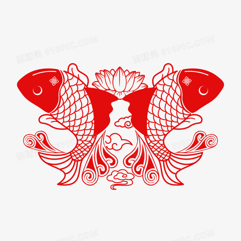 红色剪纸动物锦鲤装饰素材