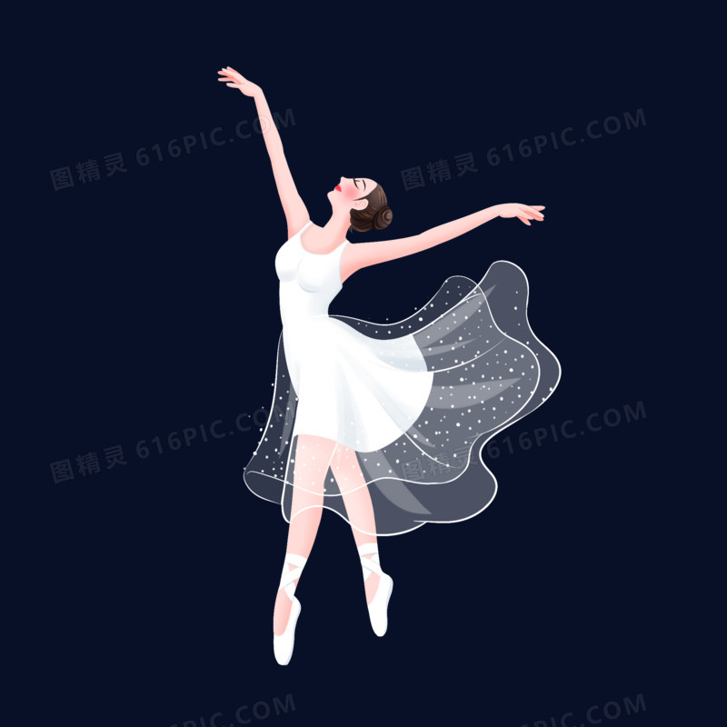 手绘插画风唯美浪漫的白纱芭蕾舞女性舞蹈家元素