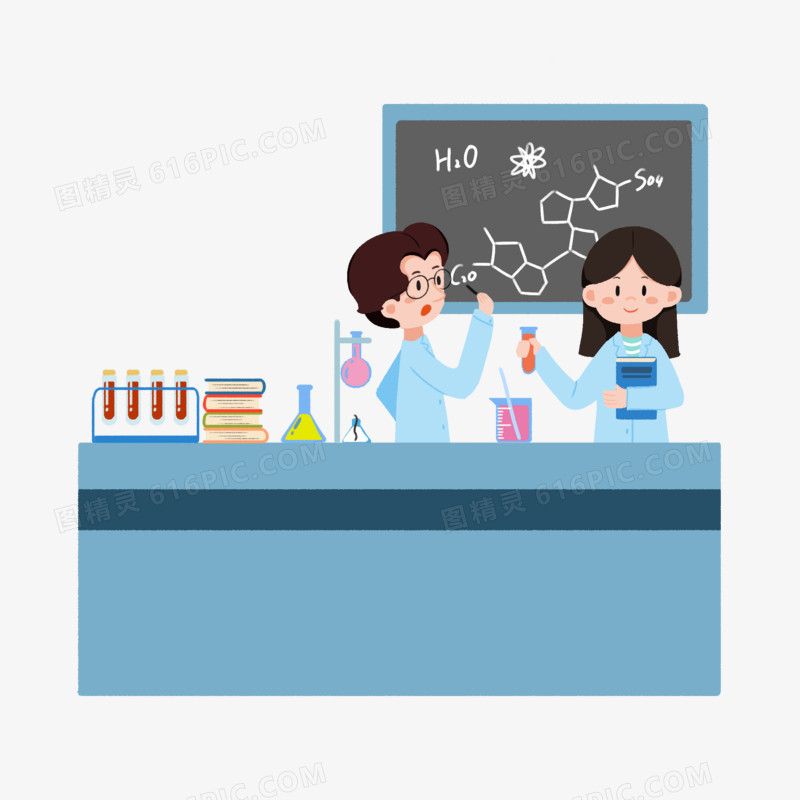 手绘科学老师做实验或上课场景元素