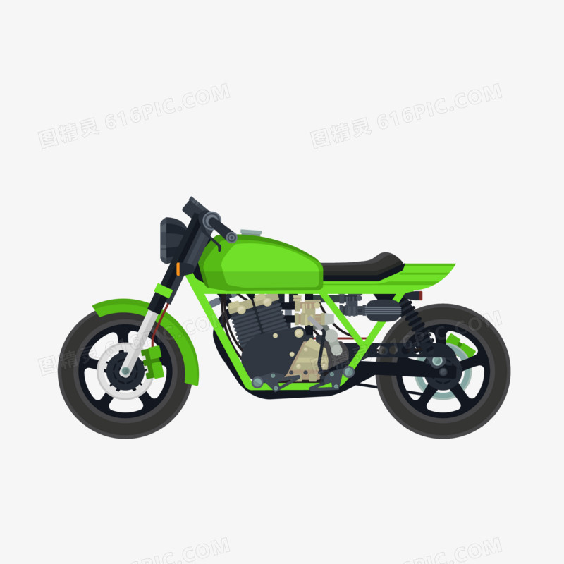 手绘绿色矢量摩托车素材