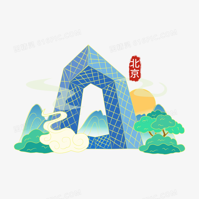 手绘矢量国潮城市旅游地标北京素材
