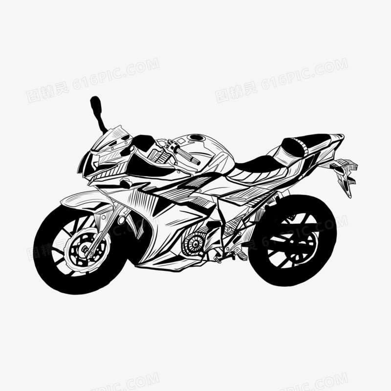 手绘线稿摩托赛车素材