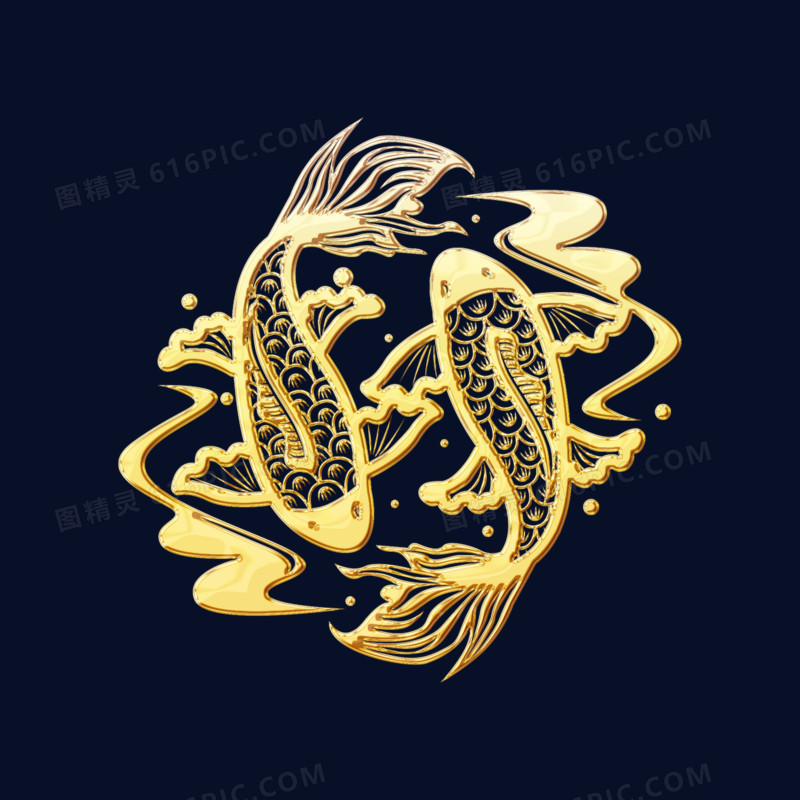 金色立体动物锦鲤装饰素材