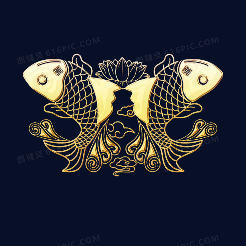 金色立体动物双鱼锦鲤装饰素材
