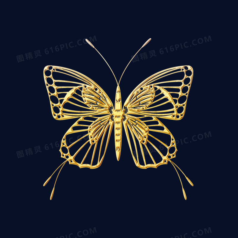 金色立体蝴蝶免抠装饰元素