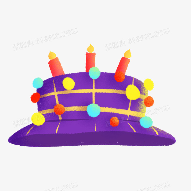 卡通手绘紫色生日帽元素