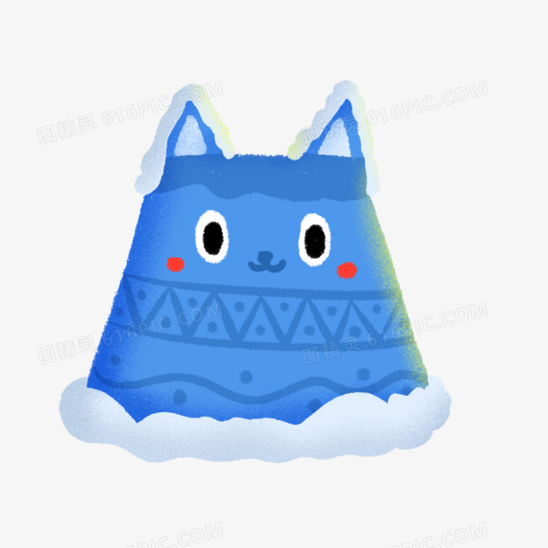 卡通手绘蓝色猫猫生日帽素材