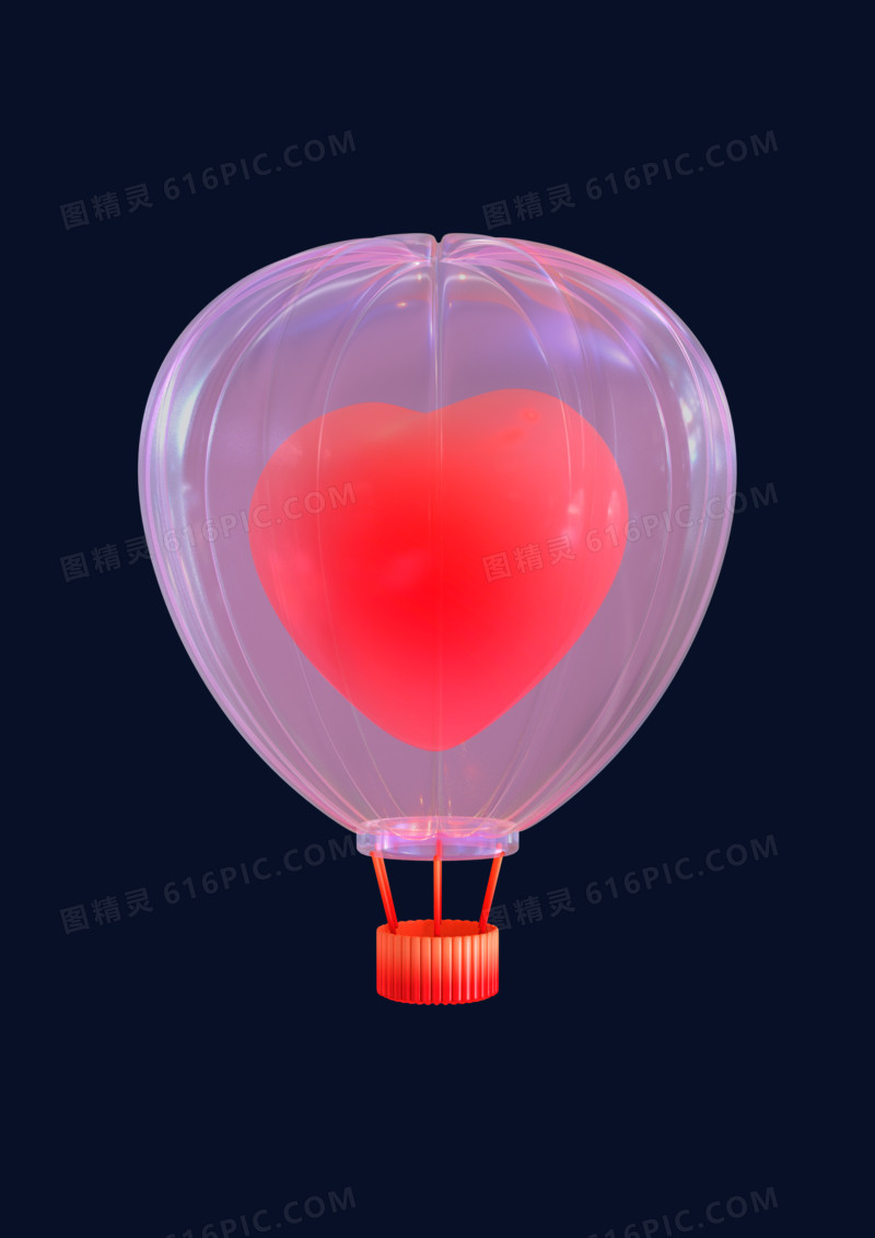 C4D爱心热气球元素
