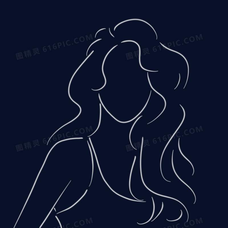 手绘线描女生正面免抠元素