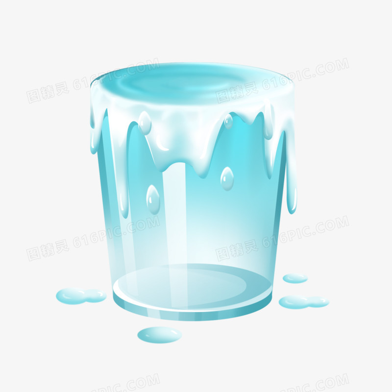 手绘插画溢出水的水杯元素