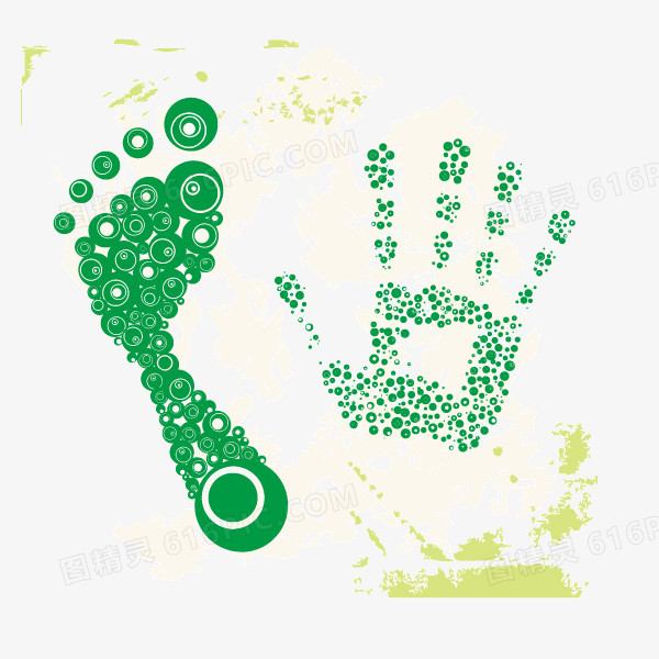 绿色 小清新 脚印手印 手绘 装饰图案