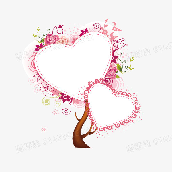 文案背景元素 花纹 心形  树木 蝴蝶 粉红色