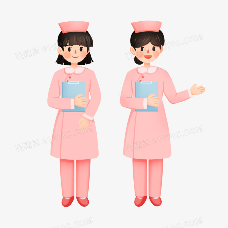 手绘卡通两位护士站立形象免抠素材