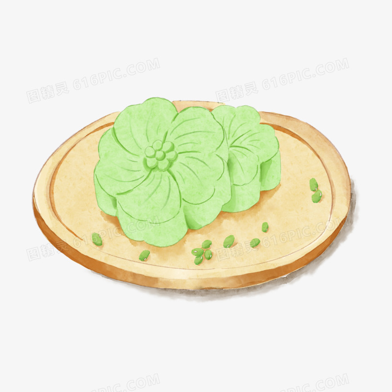 手绘水彩写实两块绿豆糕素材