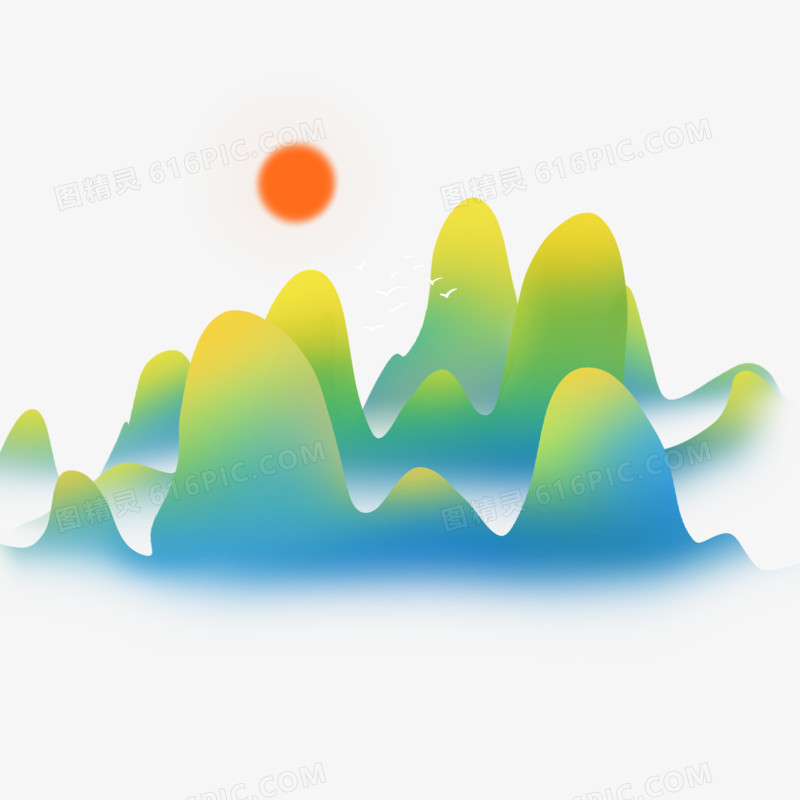 手绘水彩渐变山峰山峦免抠元素
