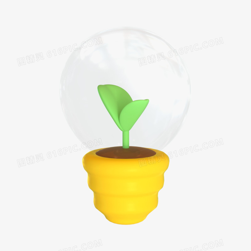一组C4D卡通3D新能源环保合集之灯泡小树苗元素