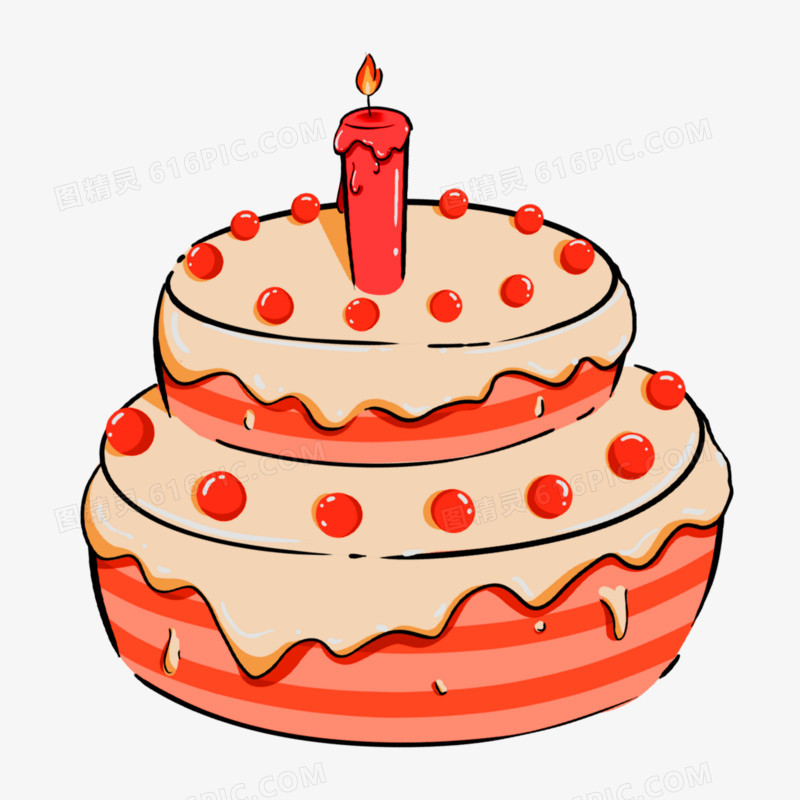 一组卡通涂鸦风格生日贴纸装饰之生日蛋糕免抠元素