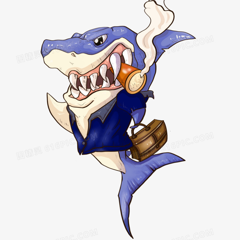 卡通拟人鲨鱼形象原创插画元素