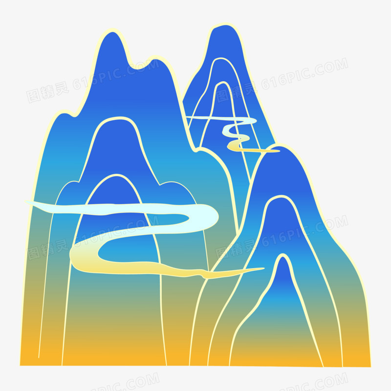 一组矢量国潮风青涩渐变山峰套图系列一元素