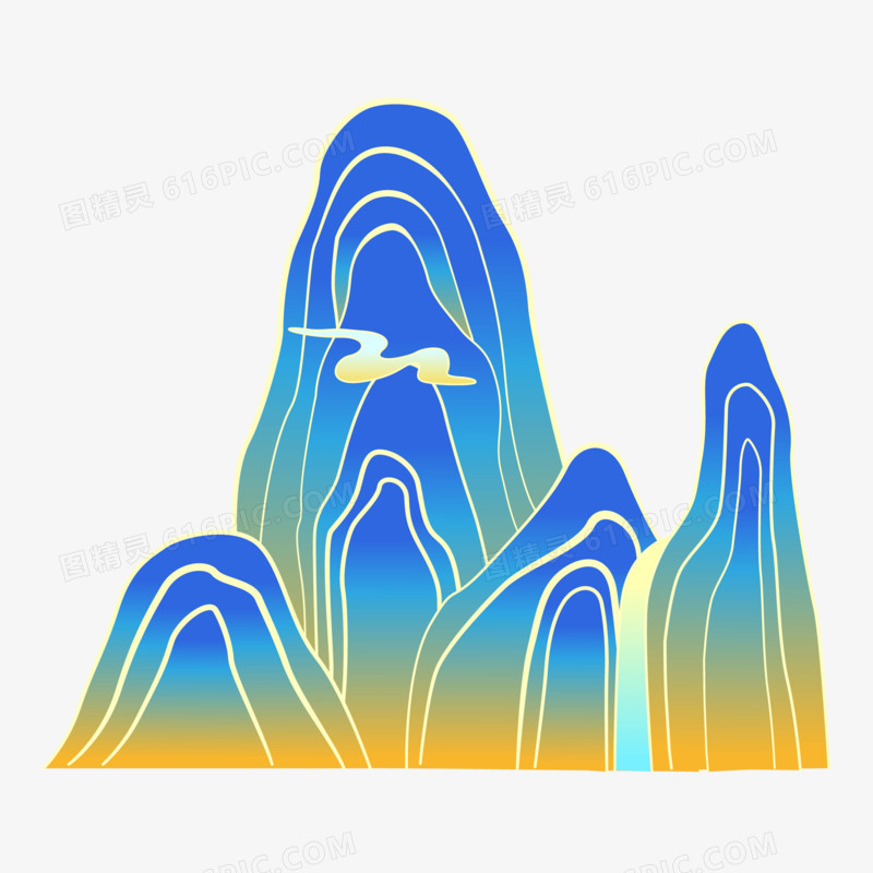 一组矢量国潮风青涩渐变山峰套图系列二元素