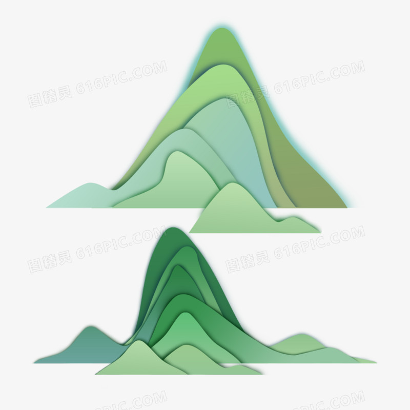 手绘剪纸风青山元素