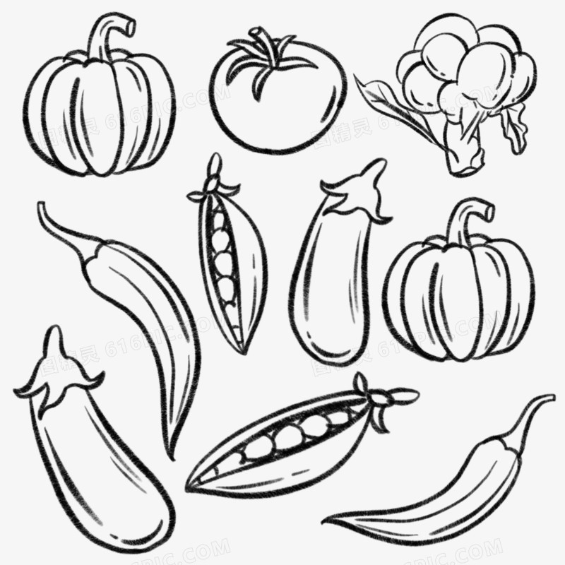 卡通手绘水果蔬菜简笔画底纹元素