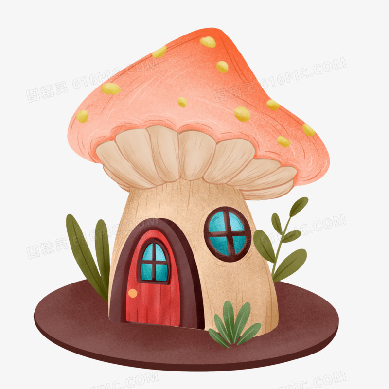 卡通手绘彩色小蘑菇房子素材