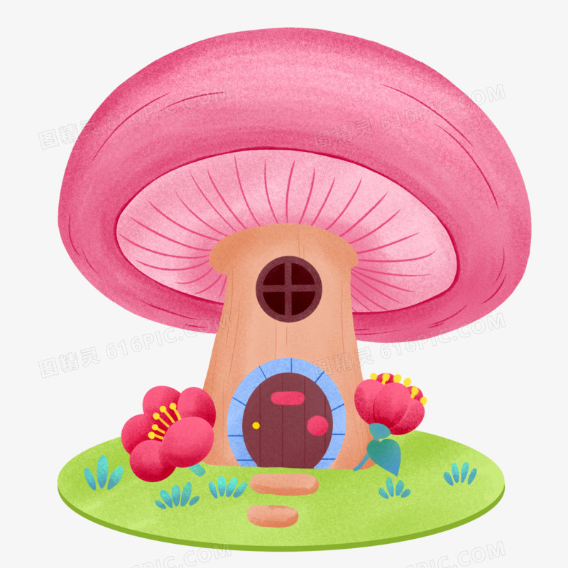 卡通手绘彩色蘑菇房子素材