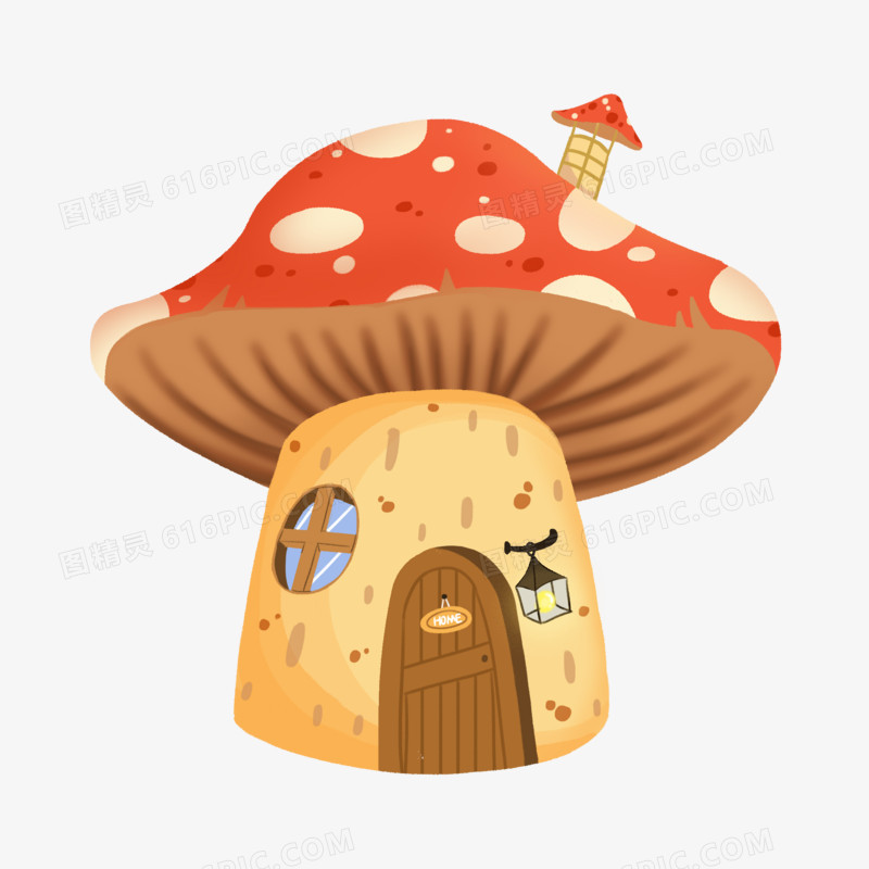 手绘彩色蘑菇屋红色蘑菇素材