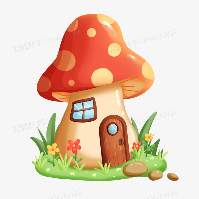 手绘卡通蘑菇房子免抠素材