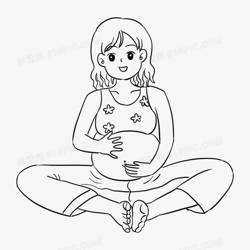 一组卡通孕妇妈妈锻炼线稿合集四免抠元素