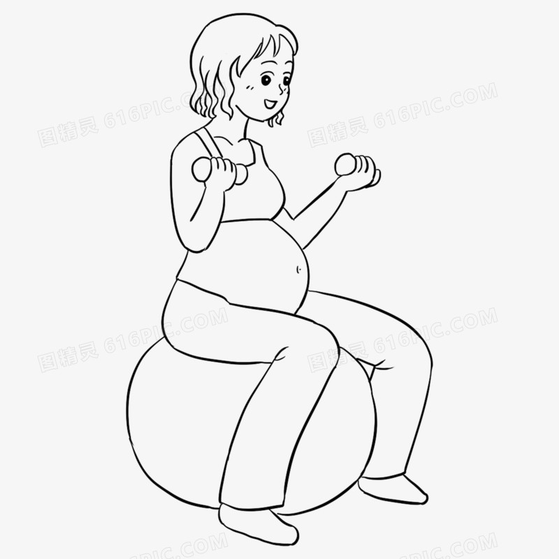 一组卡通孕妇妈妈锻炼线稿合集一免抠元素