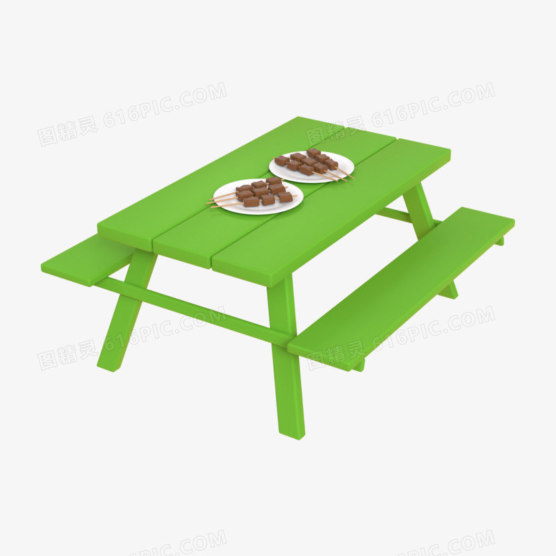 C4D橘色露营餐桌餐椅3d元素