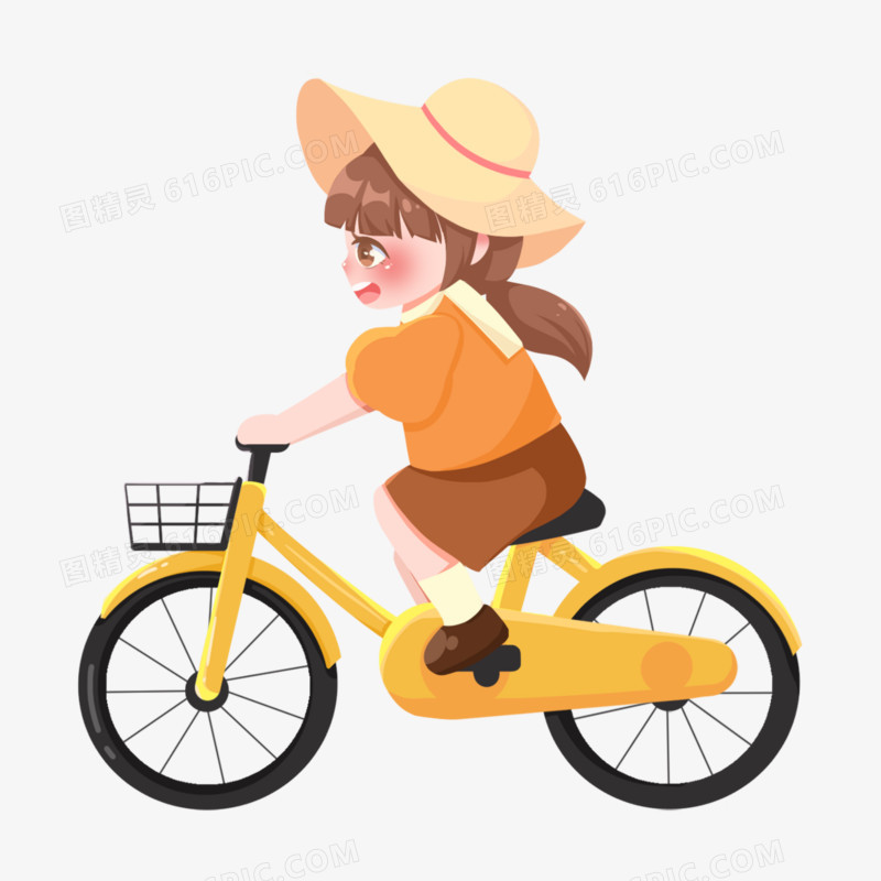 卡通手绘免抠骑自行车的女孩素材