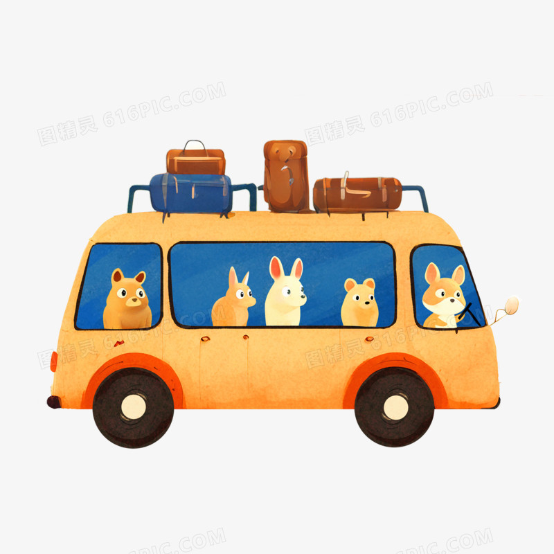 手绘创意动物旅游开车旅行元素