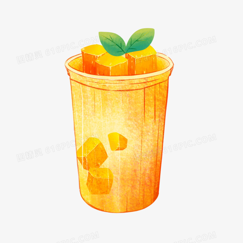 一组卡通手绘新鲜夏日饮品之芒果汁元素
