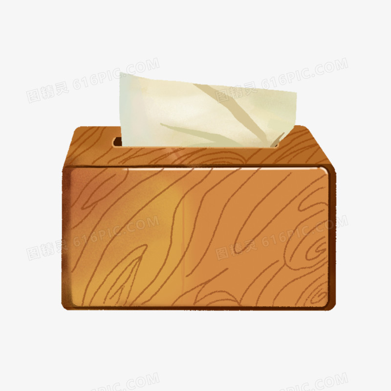 手绘木质纸巾盒免抠元素