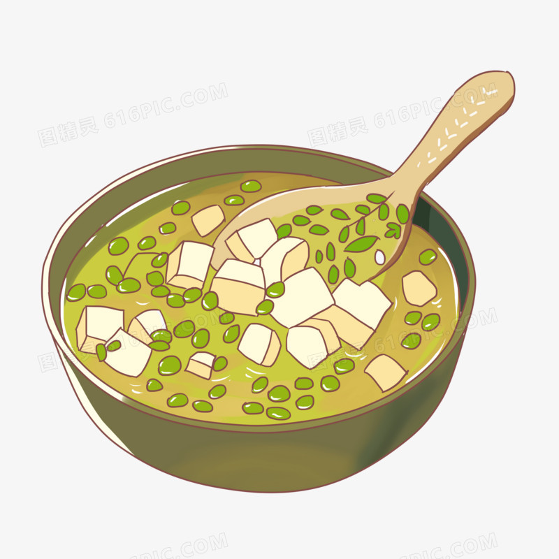 手绘卡通绿豆汤免抠元素