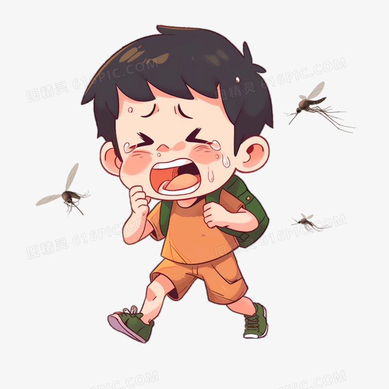 儿童被蚊子追赶叮咬元素