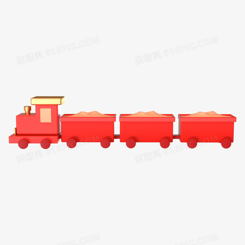 C4D红色卡通玩具火车3d元素